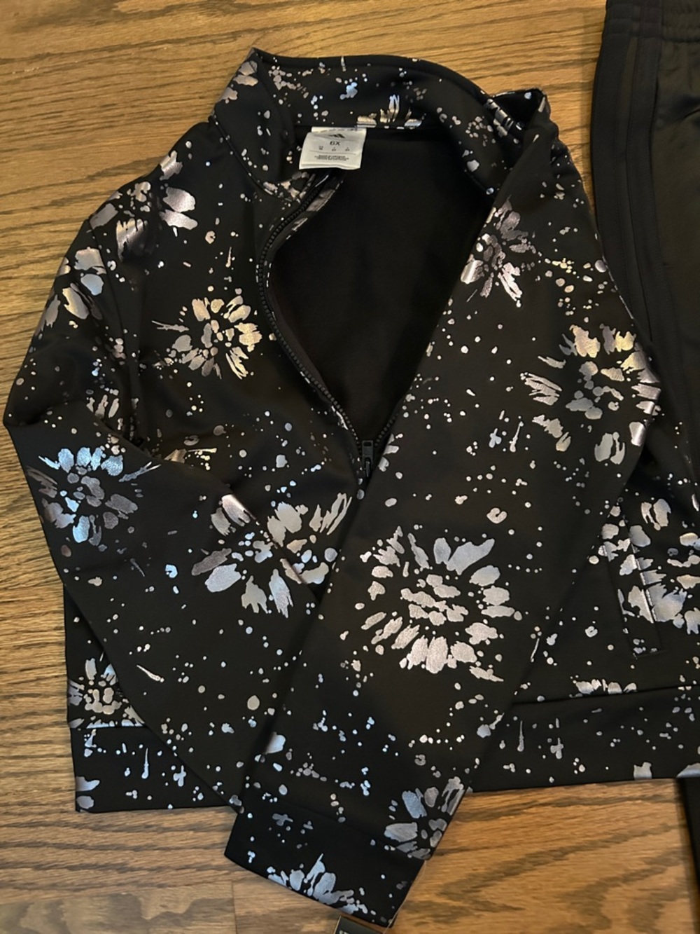 adidas Black Floral Print Kids Matching Set Jacket